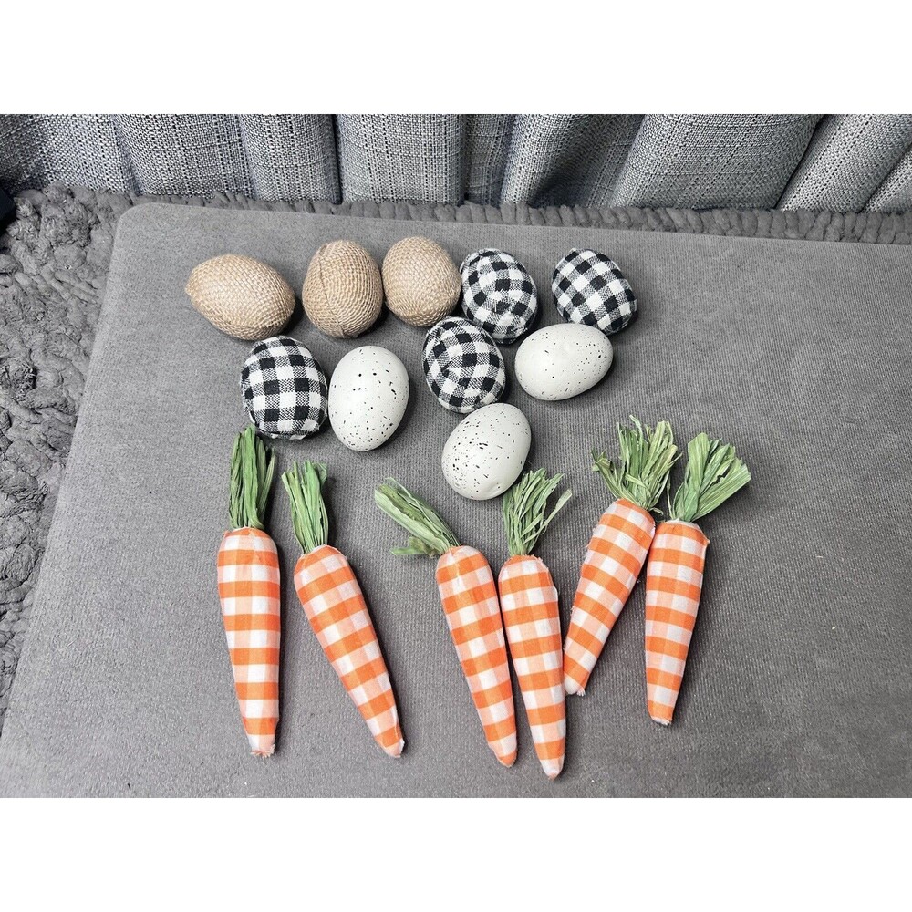 Hobby Lobby Easter Eggs Carrots Burlap Black Checkered Speckled Decor Foam Lot